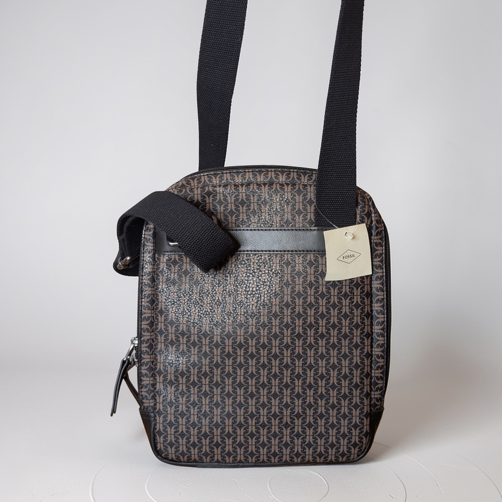 Fossil Black and Brown Monogram Messenger Crossbody